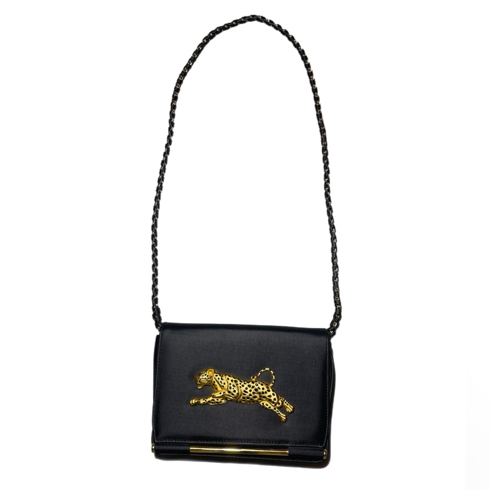 Vintage Nima Crossbody Purse Bag Gold Cheetah Rhinestone Metal Chain